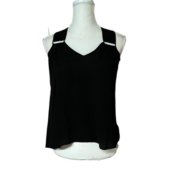 Lily white women halter neck blouse sleeveless sz xs black top sleeveless - Picture 1 of 16